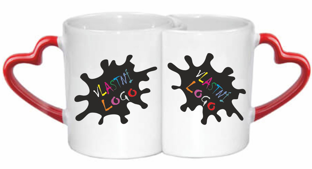 Hrnky s červenýma ušima ve tvaru srdce s vlastním potiskem
