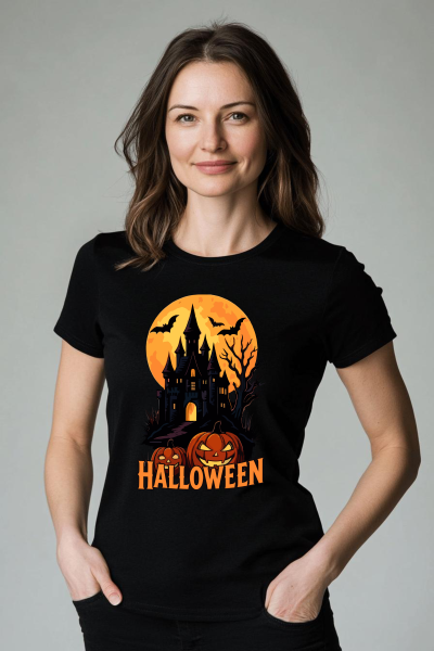 Dámské  tričko Halloween strašidelný hrad