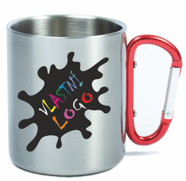 Nerezový hrnek se červenou karabinou0