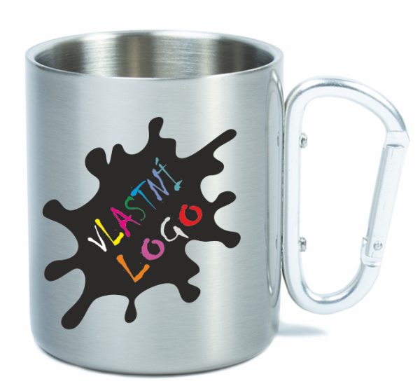 Nerezový hrnek s bílou karabinou0