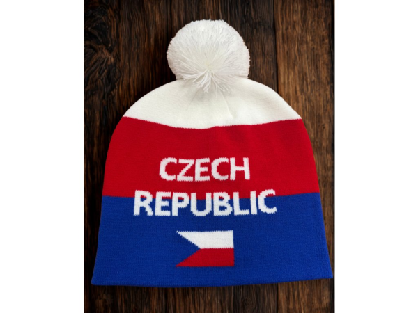 Zimní pletená čepice Czech Republic s bambulí0