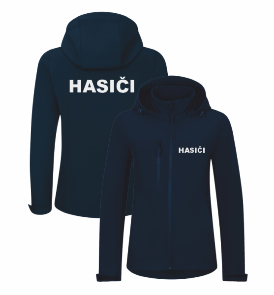 Tmavě modrá dámská softshellová bunda s potiskem Hasiči3