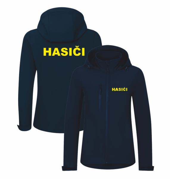 Tmavě modrá dámská softshellová bunda s potiskem Hasiči2