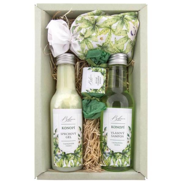 CANNABIS DÁRKOVÉ BALENÍ - PREMIUM - SPRCHOVÝ GEL + VLASOVÝ ŠAMPON + MÝDLO + SŮL0