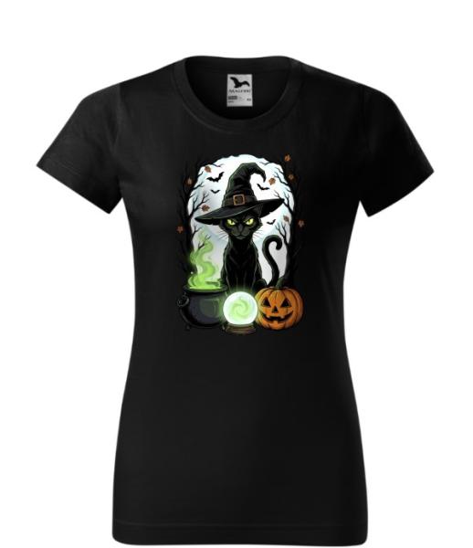 Dámské tričko Halloween kočka0