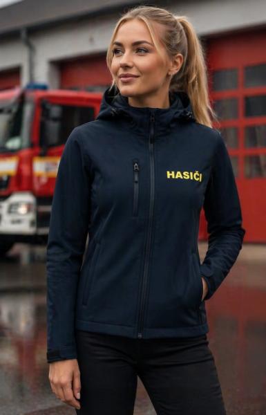 Tmavě modrá dámská softshellová bunda s potiskem Hasiči0
