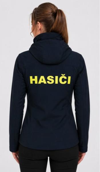 Tmavě modrá dámská softshellová bunda s potiskem Hasiči5
