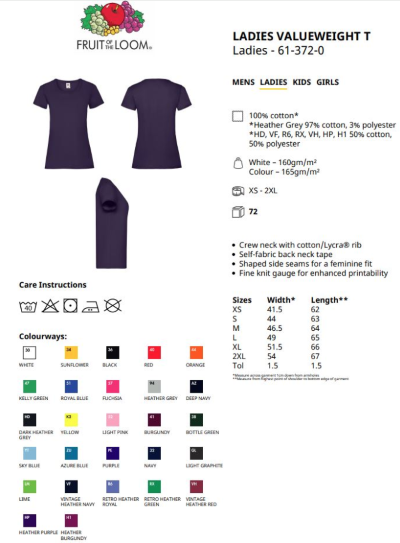 Dámské tričko Ladies Valueweight T1