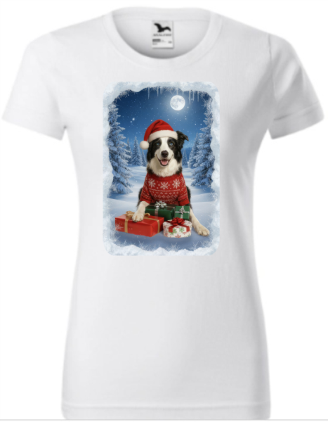 Vánoční tričko s Border kolií dámské2
