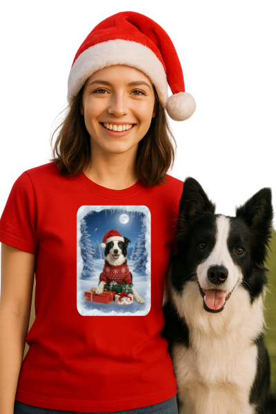 Vánoční tričko s Border kolií dámské0