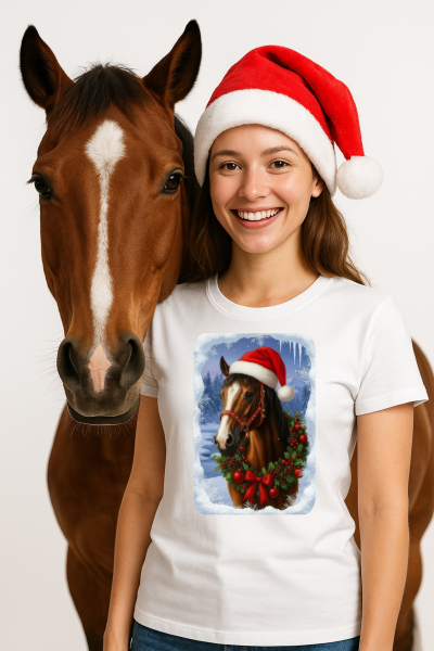 Vánoční tričko s koněm dámské0
