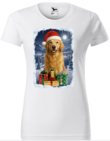 Vánoční tričko se Zlatým retrívrem dámské2