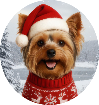 Zimní čepice Vánoční Yorkshirský teriér1