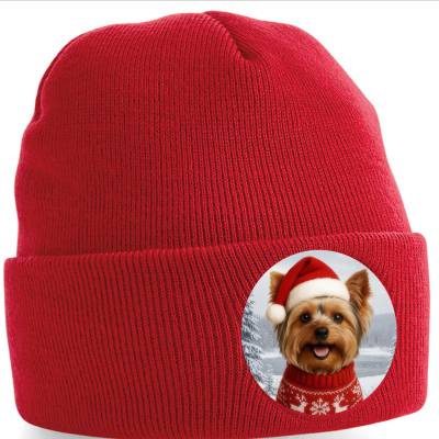 Zimní čepice Vánoční Yorkshirský teriér3