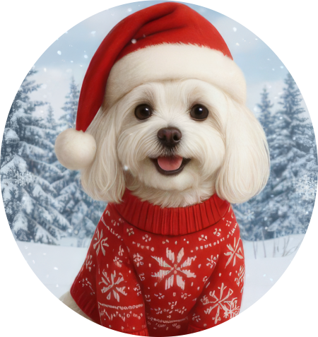 Zimní čepice Vánoční Maltézský psík1