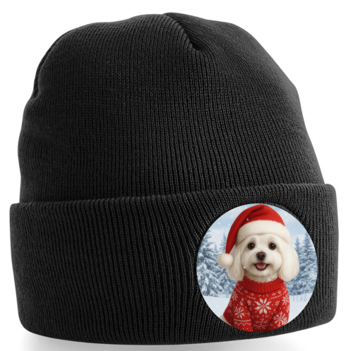 Zimní čepice Vánoční Maltézský psík0