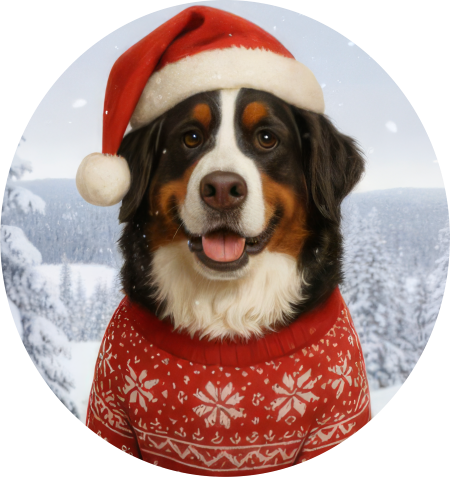 Zimní čepice Vánoční Bernský salašnický pes1