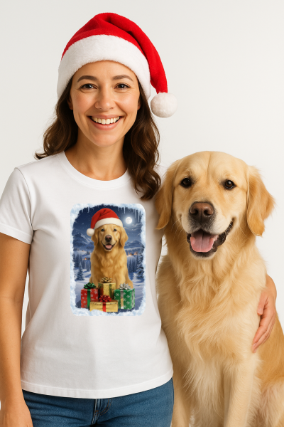 Vánoční tričko se Zlatým retrívrem dámské
