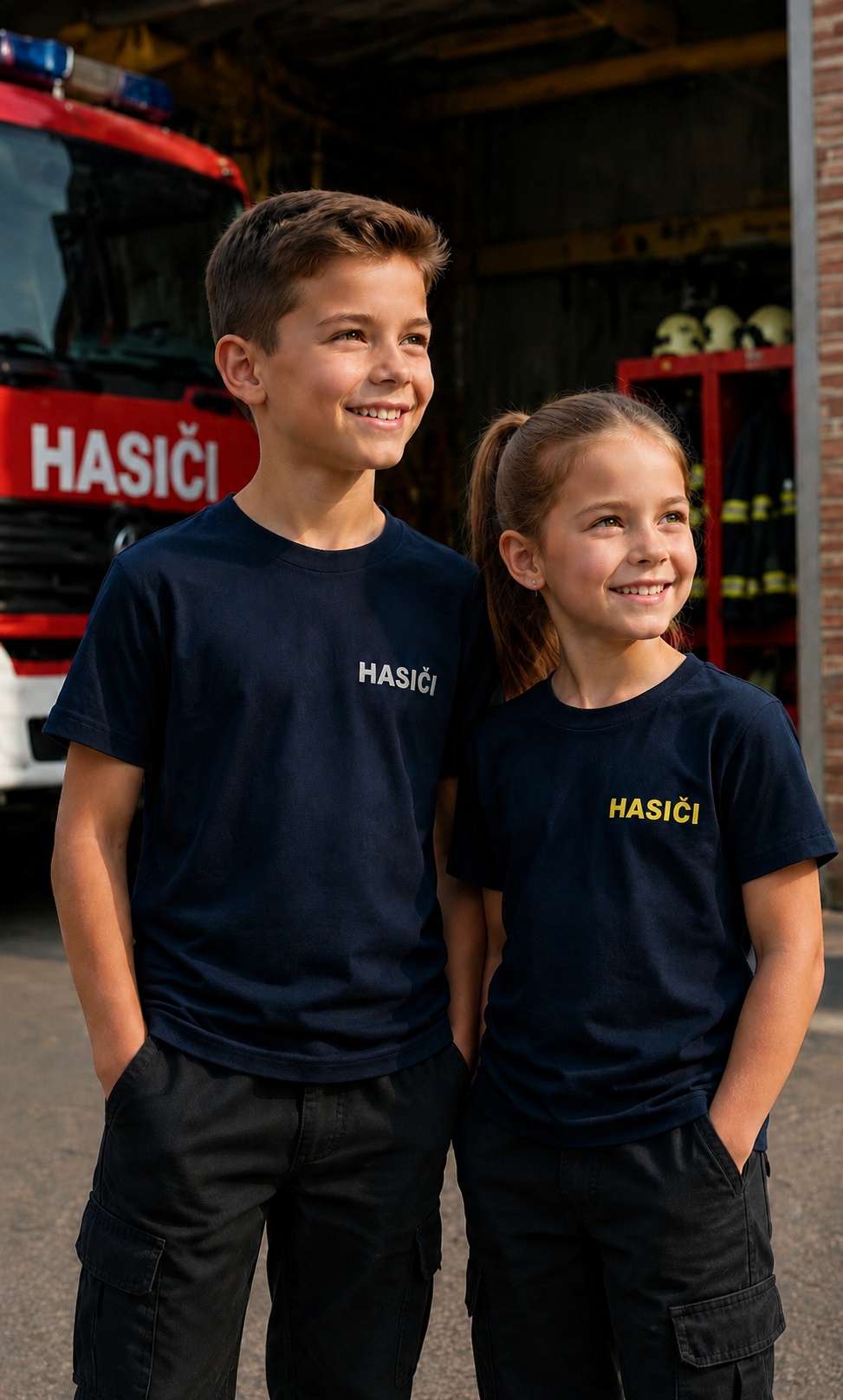 Tmavě modré dětské triko pro hasiče