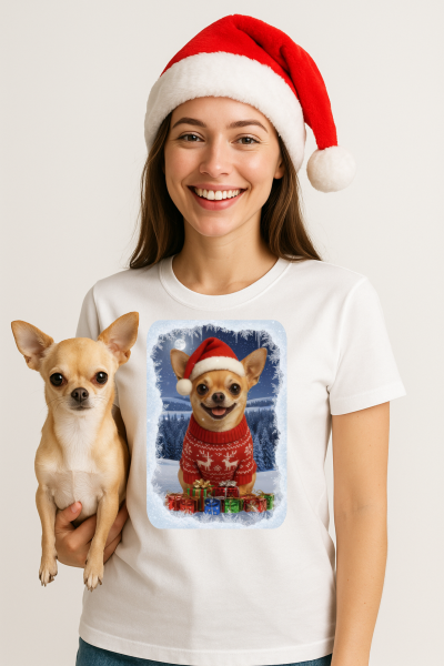 Vánoční tričko s Čivavou dámské